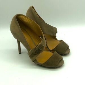 L.A.M.B Heels Women's 9.5 Gwen Stefani Suede Stiletto Taupe Two Tone Pumps